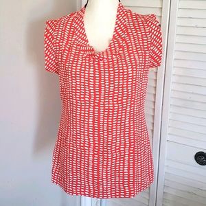 CABI Sleeveless Orange/Red/White Dot Top, Small